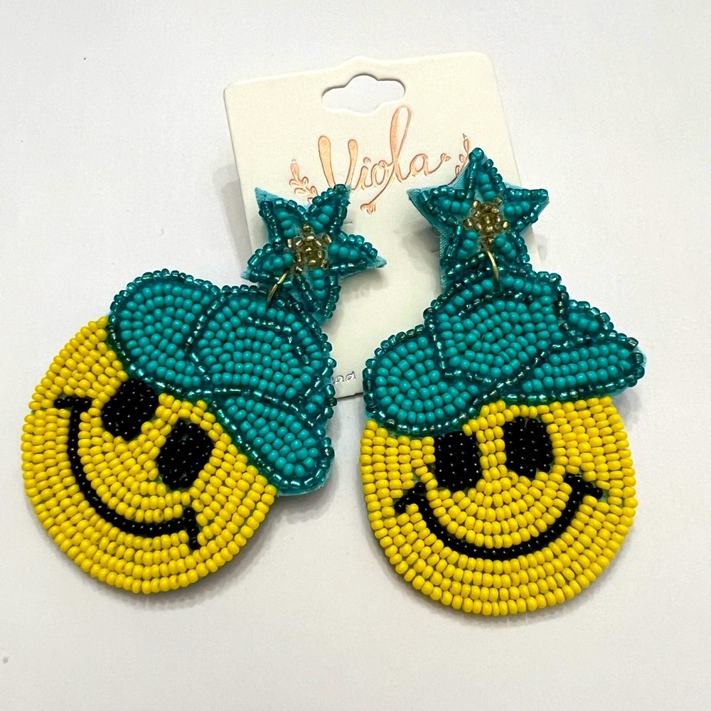 Viola Beaded Smiley Face Earrings